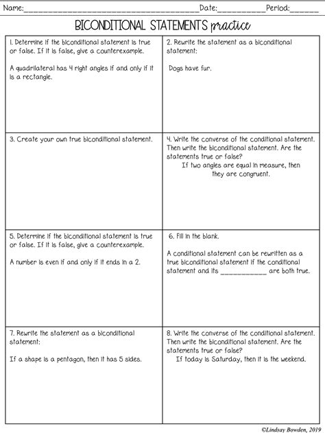 biconditional statements worksheet with answers